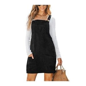 CUPSHE Corduroy Mini Fall Dress for Women Front Bib Pocket Square Neck Wide (XS)